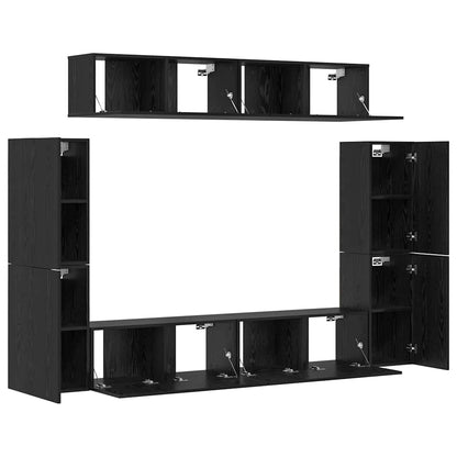 vidaXL TV Cabinet Set Wall-mounted 8 pcs Black oak Engineered wood