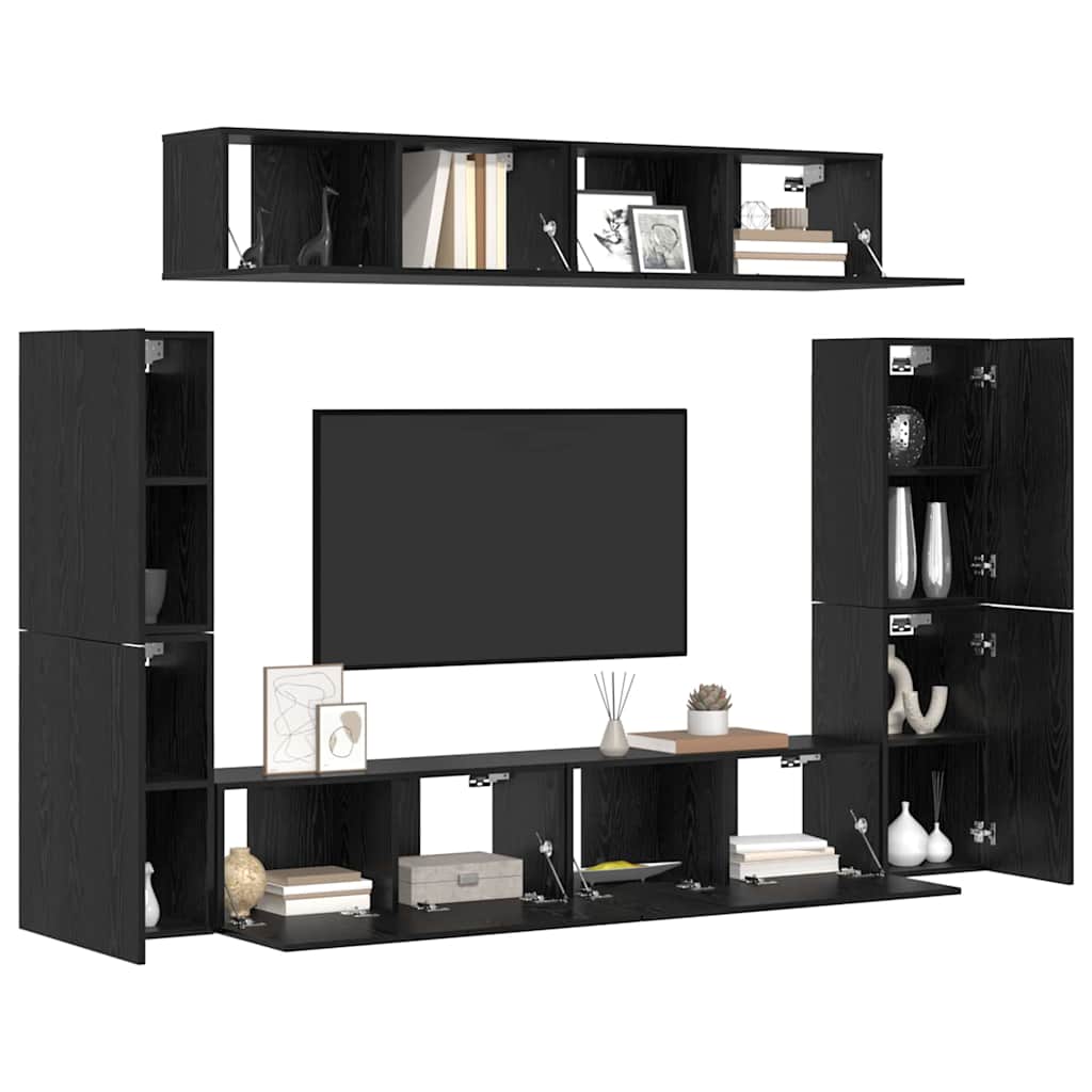 vidaXL TV Cabinet Set Wall-mounted 8 pcs Black oak Engineered wood