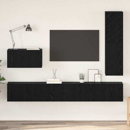 vidaXL TV Cabinet Set with Drawer 4 pcs Black Oak Engineered Wood