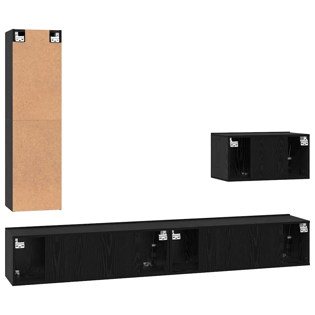 vidaXL TV Cabinet Set with Drawer 4 pcs Black Oak Engineered Wood