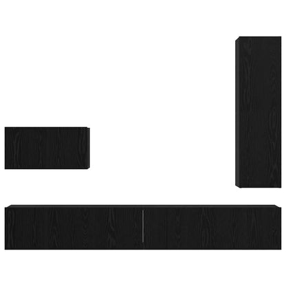 vidaXL TV Cabinet Set with Drawer 4 pcs Black Oak Engineered Wood