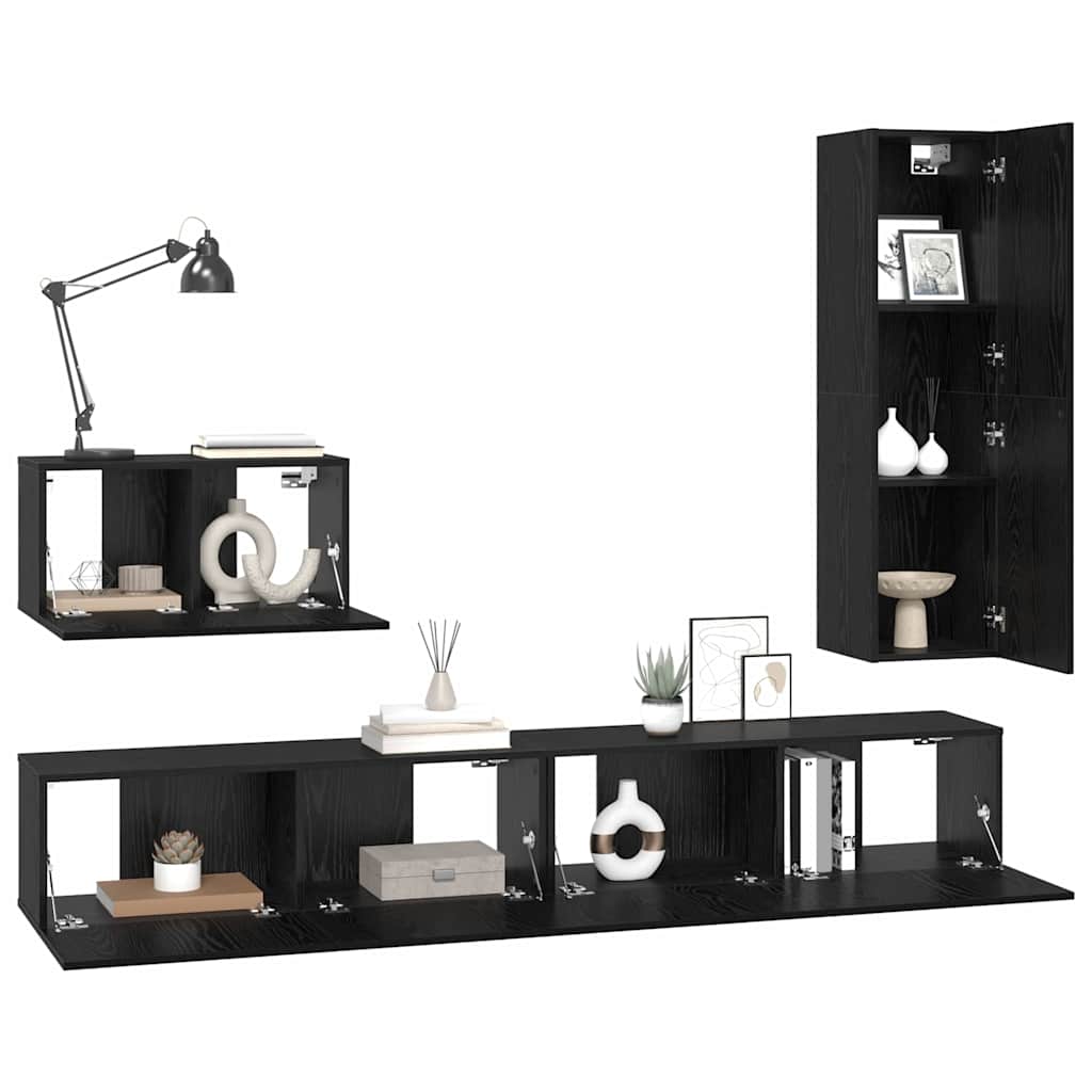 vidaXL TV Cabinet Set with Drawer 4 pcs Black Oak Engineered Wood