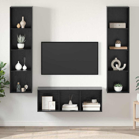 vidaXL TV Cabinet Set 3 pcs Black Oak Engineered Wood