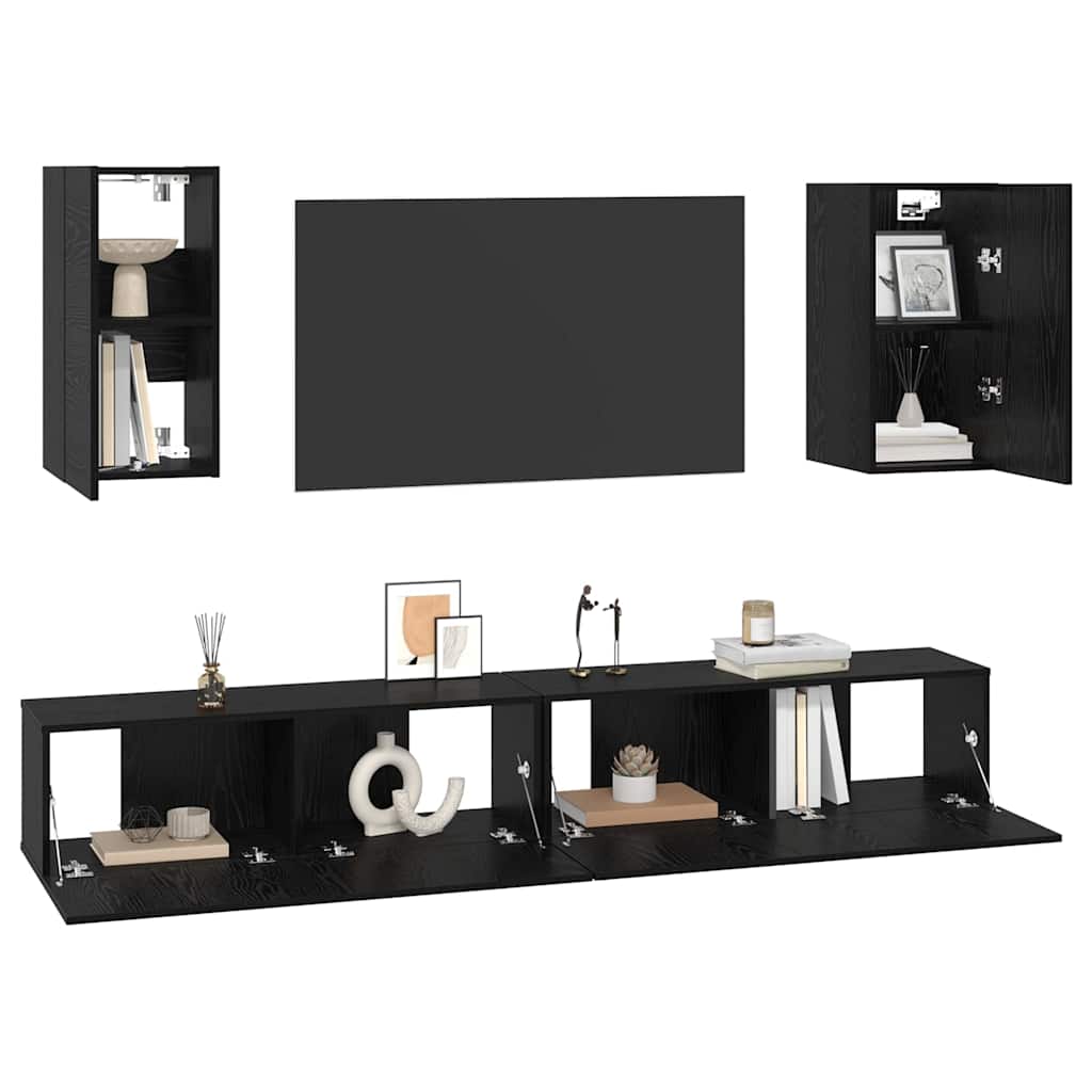 vidaXL Wall TV Cabinet 3 pcs 100 x 30 x 30 cm Black Oak
