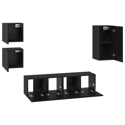 vidaXL TV Cabinet Set Wall-mounted 5 pcs Black Oak Engineered Wood