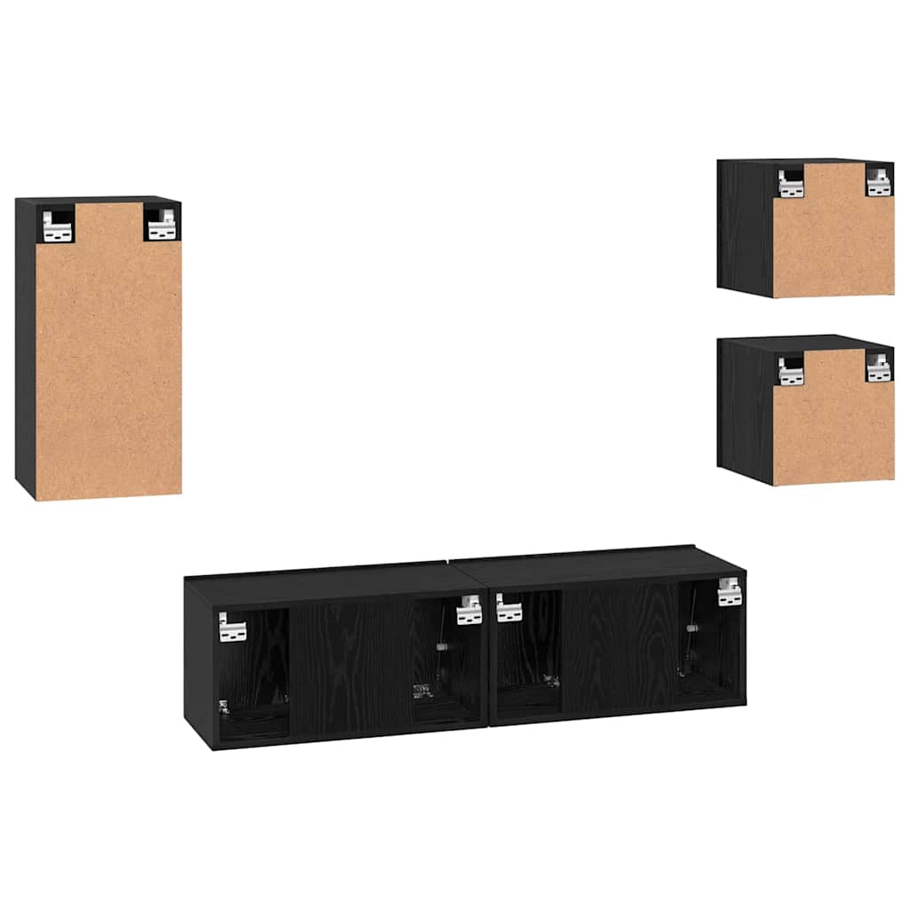 vidaXL TV Cabinet Set Wall-mounted 5 pcs Black Oak Engineered Wood