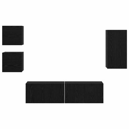 vidaXL TV Cabinet Set Wall-mounted 5 pcs Black Oak Engineered Wood