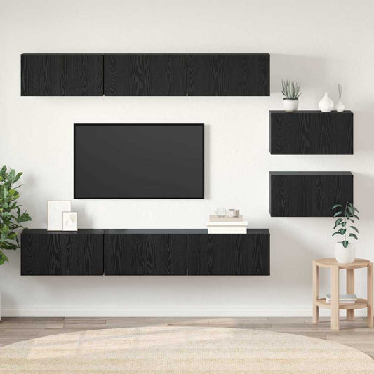 vidaXL TV Cabinet Set 8 pcs Black Oak Engineered Wood