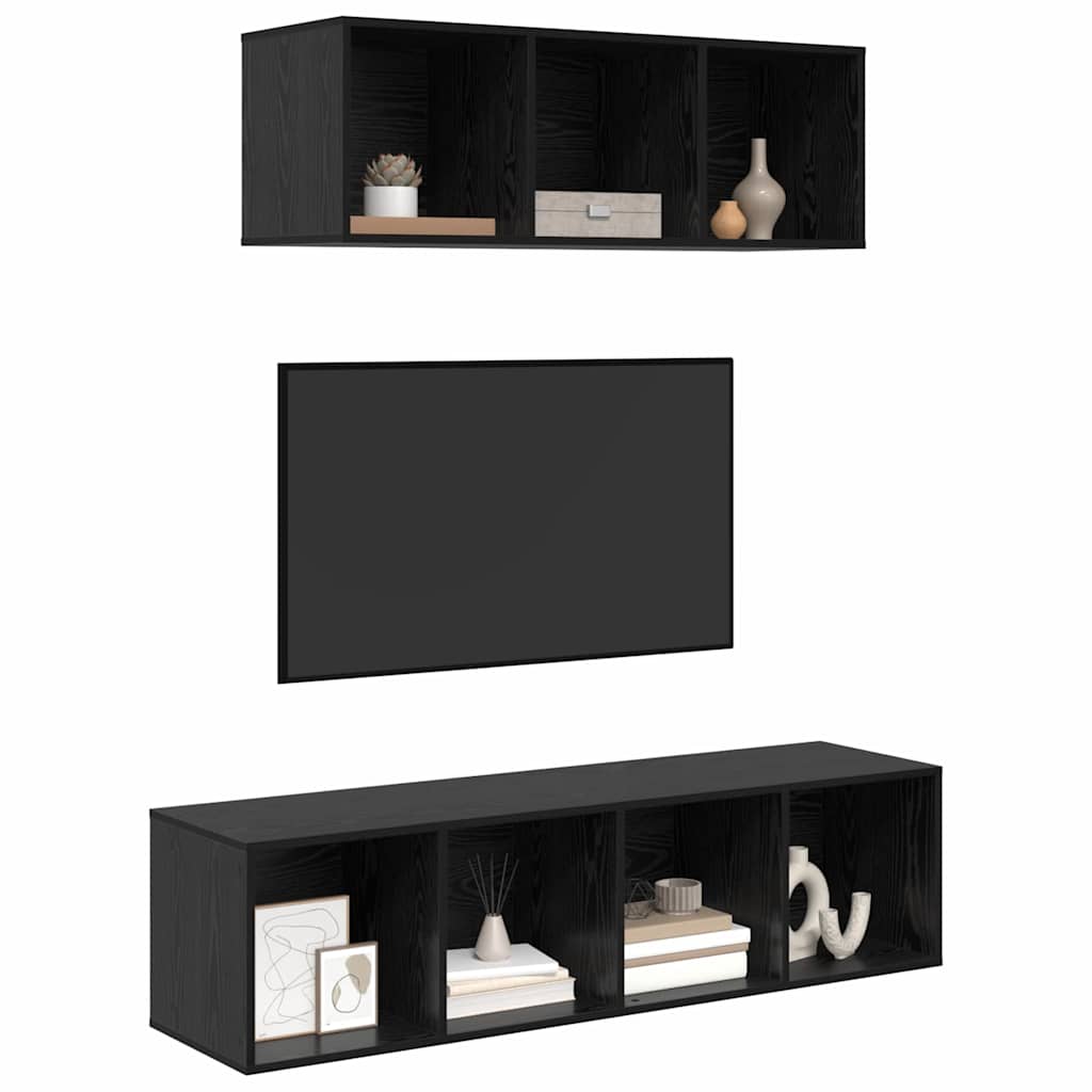 vidaXL TV Cabinet Set Wall-mounted 2 pcs Black Oak Engineered Wood
