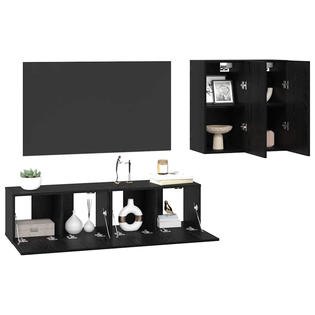 vidaXL TV Cabinet Set Wall-mounted Black Oak Engineered Wood