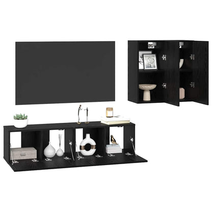 vidaXL TV Cabinet Set Wall-mounted Black Oak Engineered Wood
