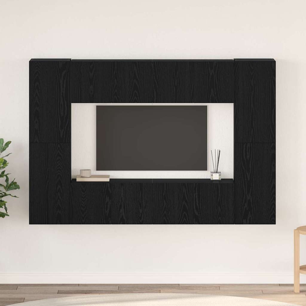 vidaXL TV Cabinet Set Wall-mounted 8 pcs Black Oak Engineered Wood
