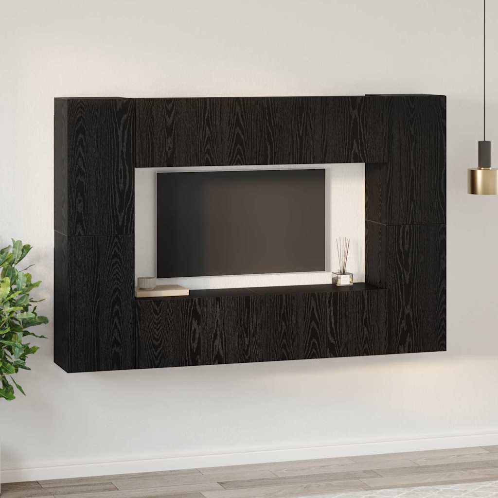 vidaXL TV Cabinet Set Wall-mounted 8 pcs Black Oak Engineered Wood