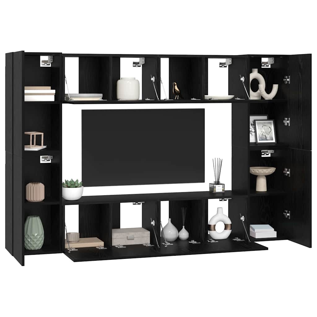 vidaXL TV Cabinet Set Wall-mounted 8 pcs Black Oak Engineered Wood