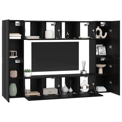 vidaXL TV Cabinet Set Wall-mounted 8 pcs Black Oak Engineered Wood