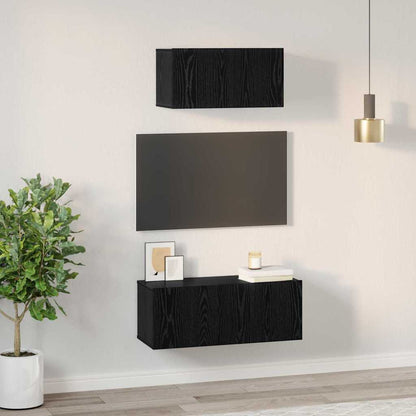 vidaXL TV Cabinet Set Wall-mounted 2 pcs Black Oak Engineered Wood