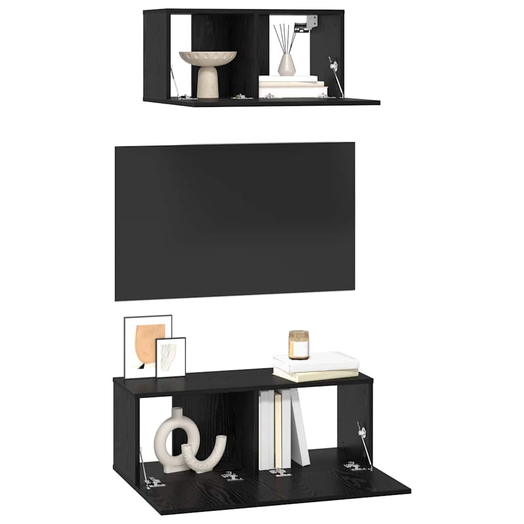 vidaXL TV Cabinet Set Wall-mounted 2 pcs Black Oak Engineered Wood