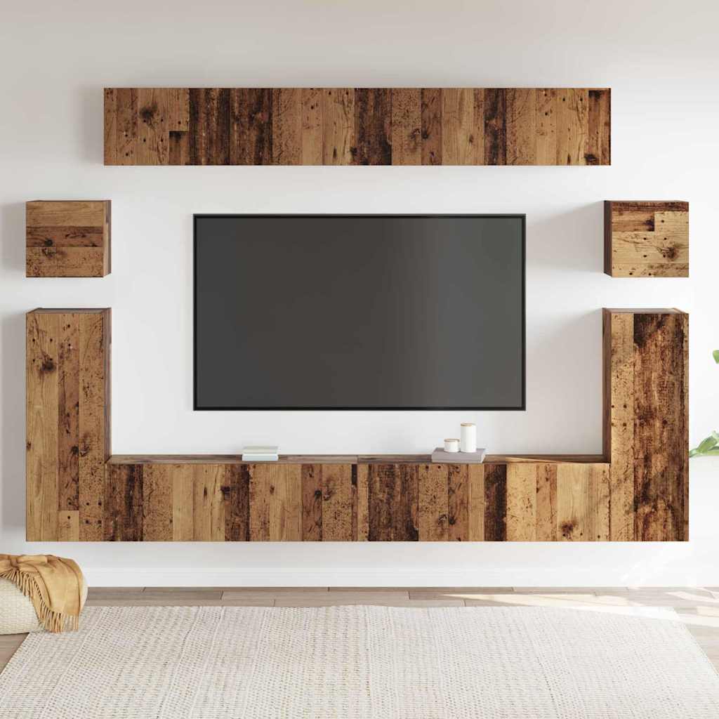 vidaXL TV Units Wall-mounted 4 pcs Old Wood Engineered wood