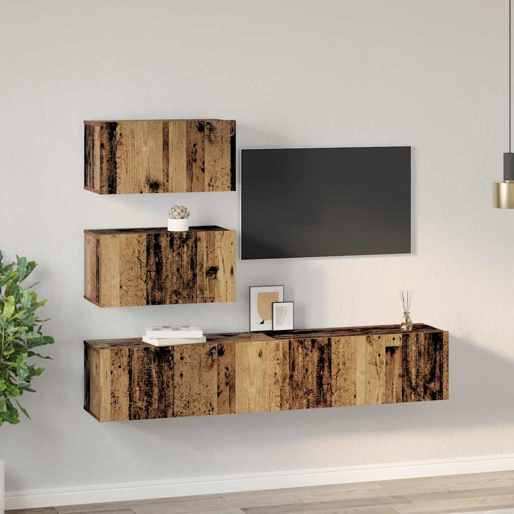 vidaXL TV Cabinet Set Wall-mounted 4 pcs Old Wood Engineered Wood