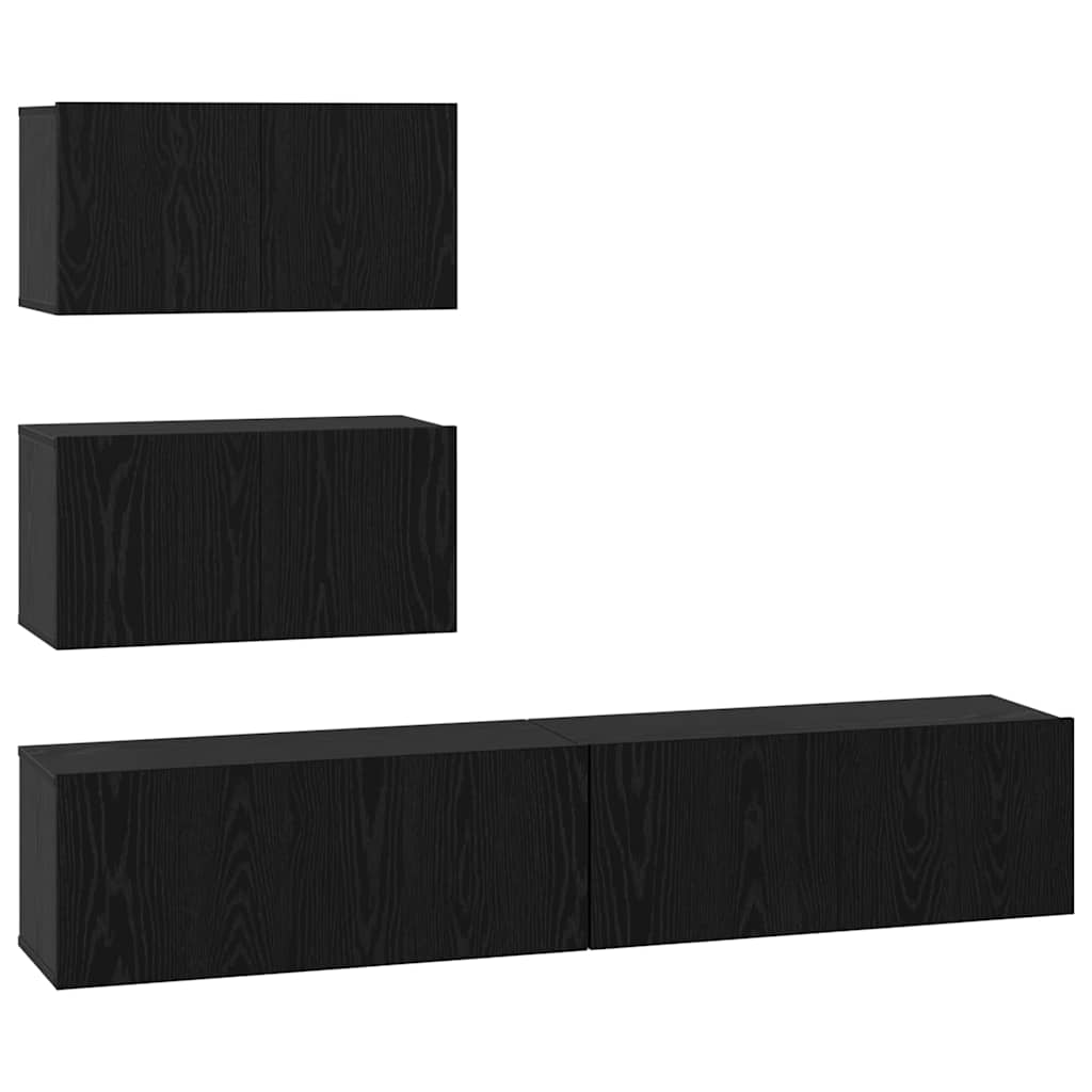 vidaXL TV Cabinet Set Wall-mounted 4 pcs Black Oak Engineered Wood