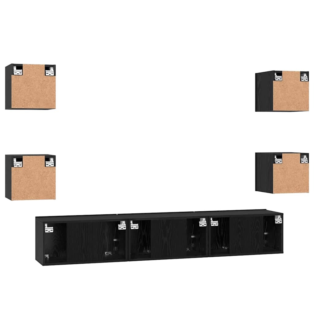 vidaXL TV Cabinet Set Wall-mounted 7 pcs Black Oak Engineered Wood