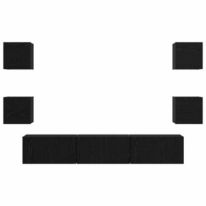 vidaXL TV Cabinet Set Wall-mounted 7 pcs Black Oak Engineered Wood