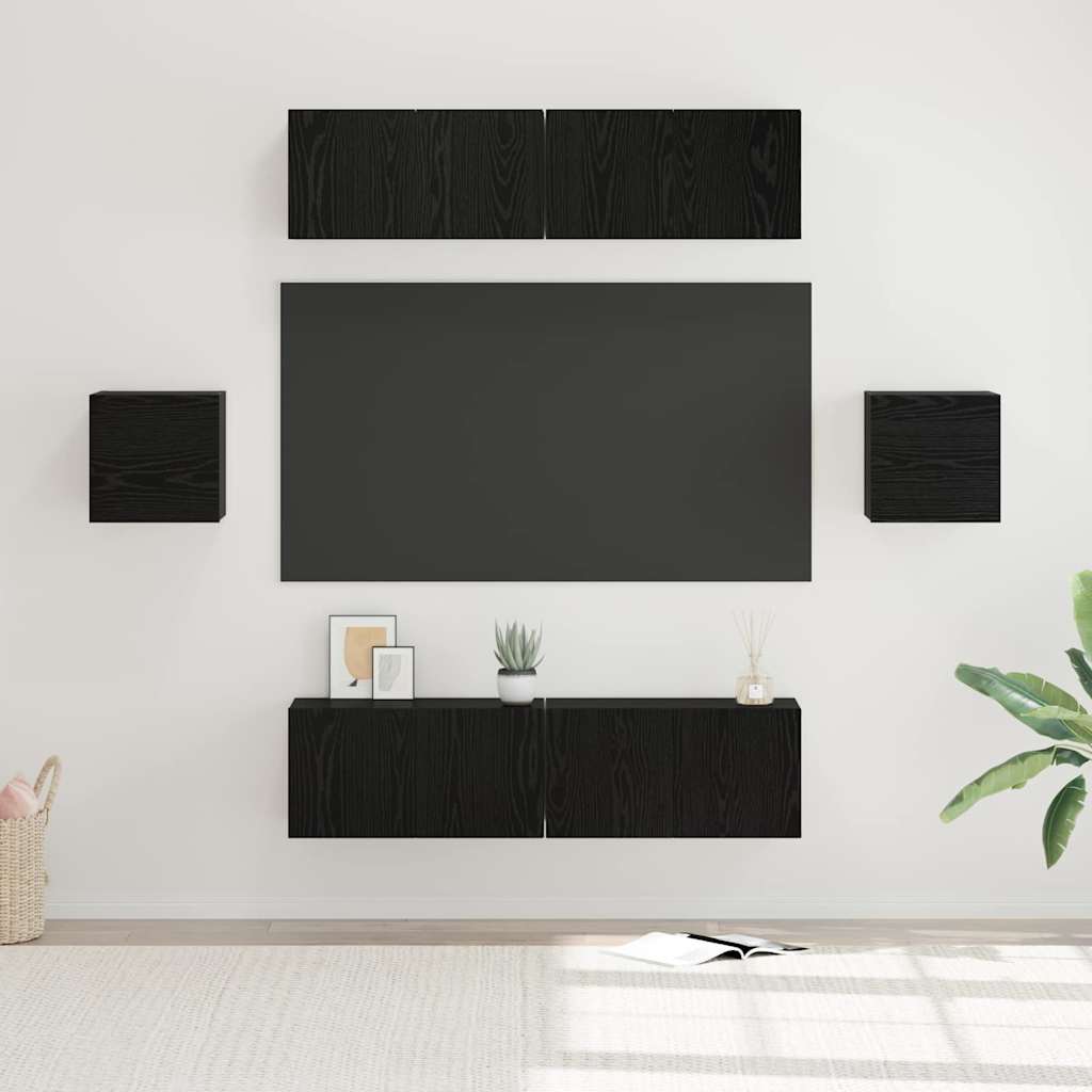 vidaXL TV Cabinet Set Wall-mounted 6 pcs Black Oak Engineered Wood