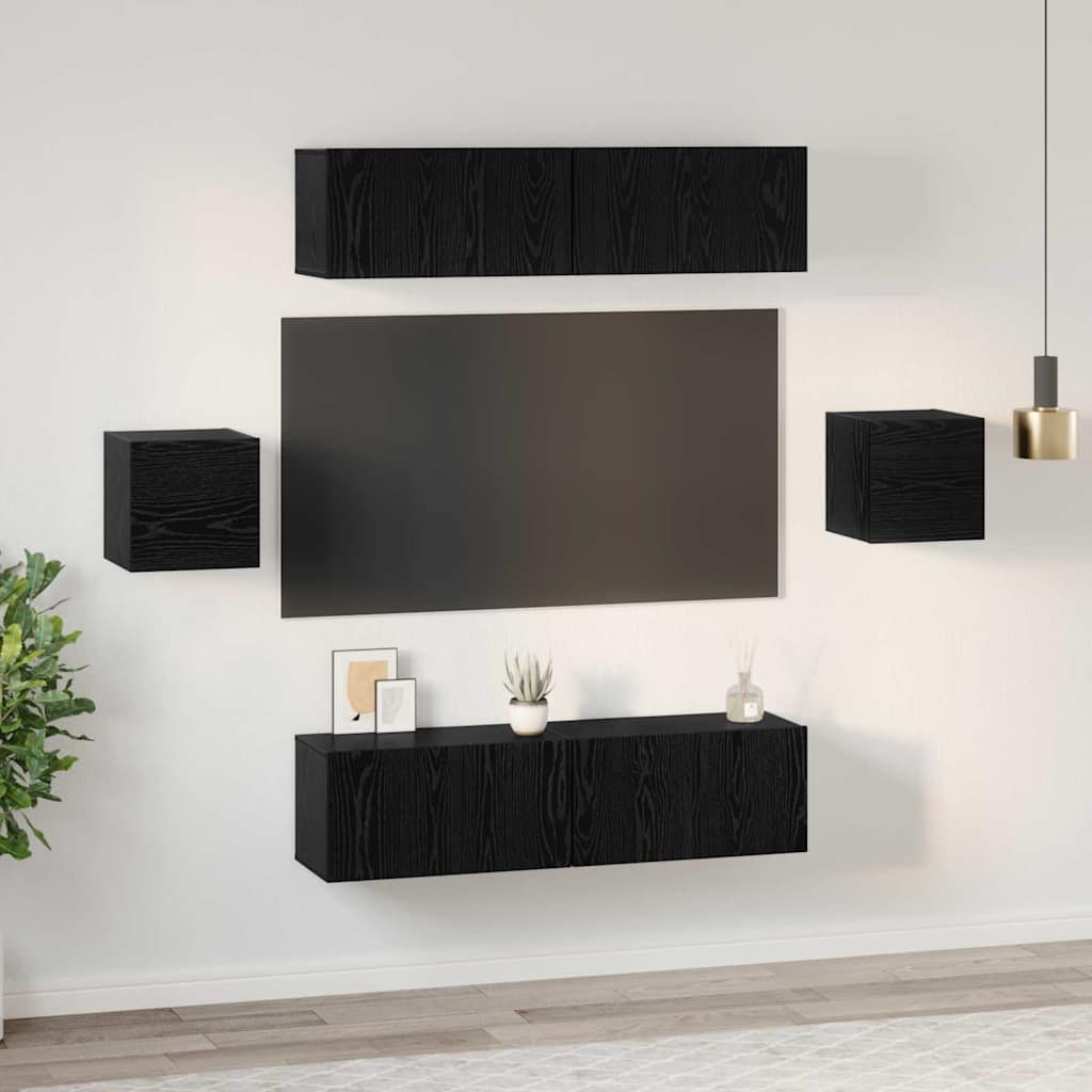 vidaXL TV Cabinet Set Wall-mounted 6 pcs Black Oak Engineered Wood