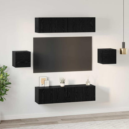 vidaXL TV Cabinet Set Wall-mounted 6 pcs Black Oak Engineered Wood