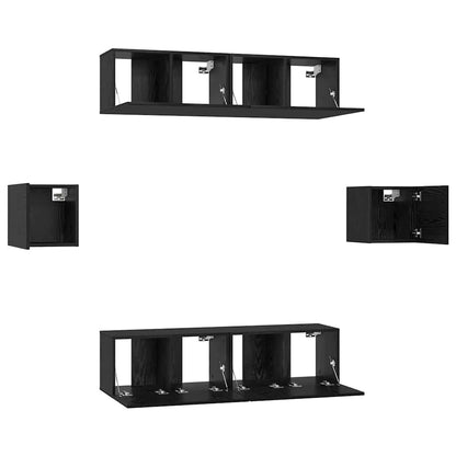 vidaXL TV Cabinet Set Wall-mounted 6 pcs Black Oak Engineered Wood