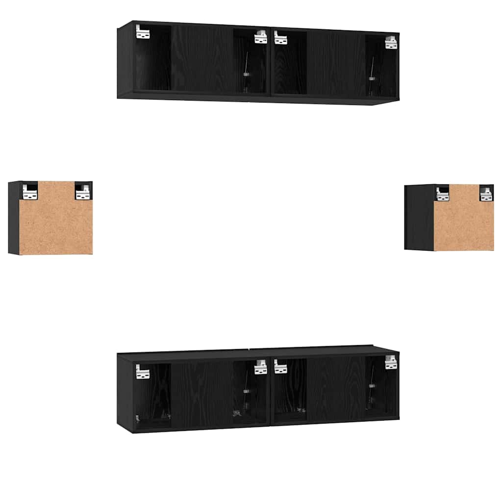 vidaXL TV Cabinet Set Wall-mounted 6 pcs Black Oak Engineered Wood