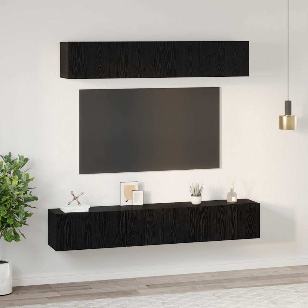 vidaXL TV Cabinet Set Wall-mounted 5 pcs Black Oak Engineered Wood