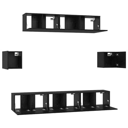 vidaXL TV Cabinet Set Wall-mounted 7 pcs Black Oak Engineered Wood