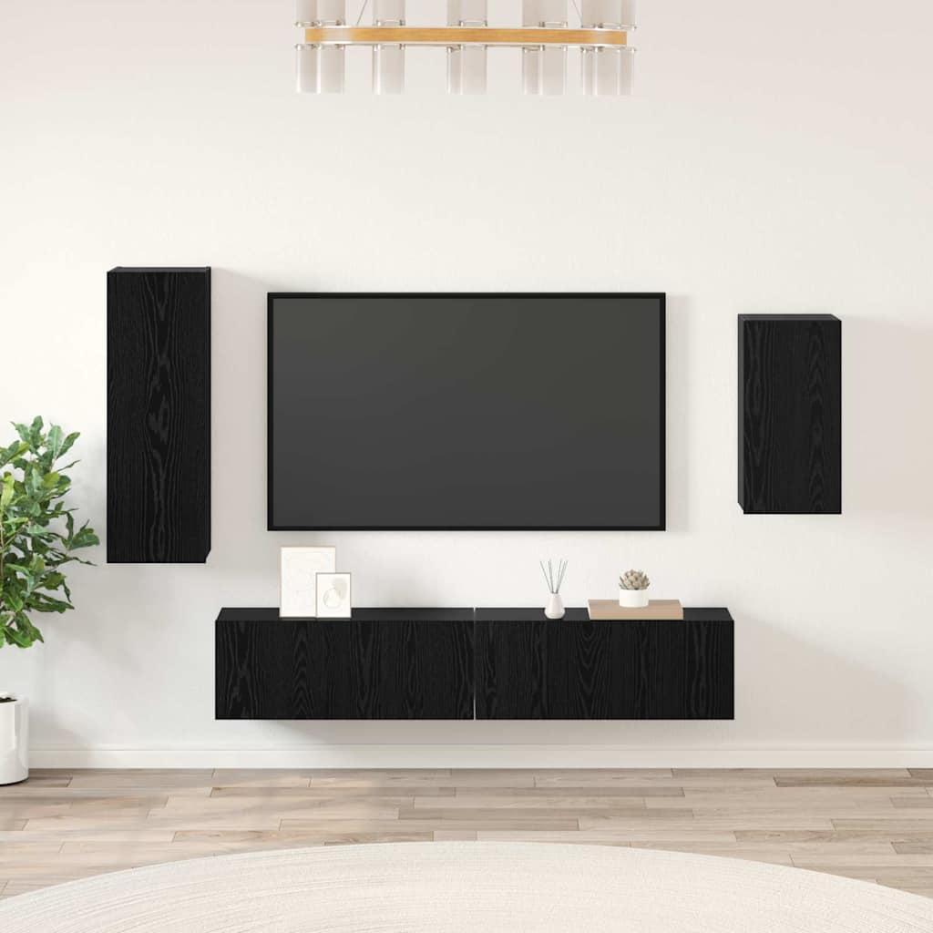 vidaXL TV Cabinet Set Wall-mounted 4 pcs Black Oak Engineered Wood
