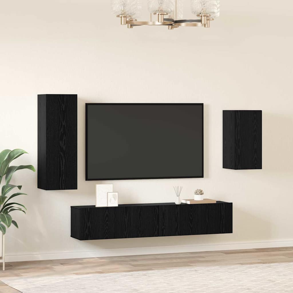 vidaXL TV Cabinet Set Wall-mounted 4 pcs Black Oak Engineered Wood