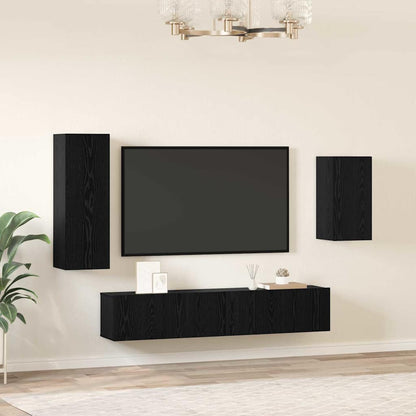 vidaXL TV Cabinet Set Wall-mounted 4 pcs Black Oak Engineered Wood