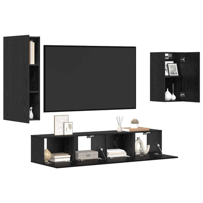 vidaXL TV Cabinet Set Wall-mounted 4 pcs Black Oak Engineered Wood