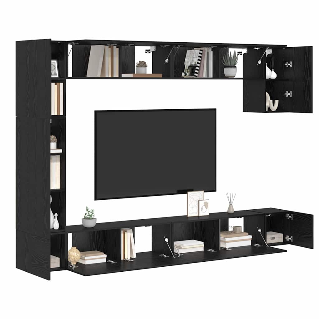 vidaXL TV Cabinet Set Wall-mounted 9 pcs Black Oak Engineered Wood