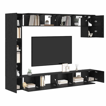 vidaXL TV Cabinet Set Wall-mounted 9 pcs Black Oak Engineered Wood