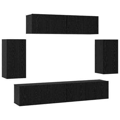 vidaXL TV Cabinet Set Wall-mounted 6 pcs Black Oak Engineered Wood