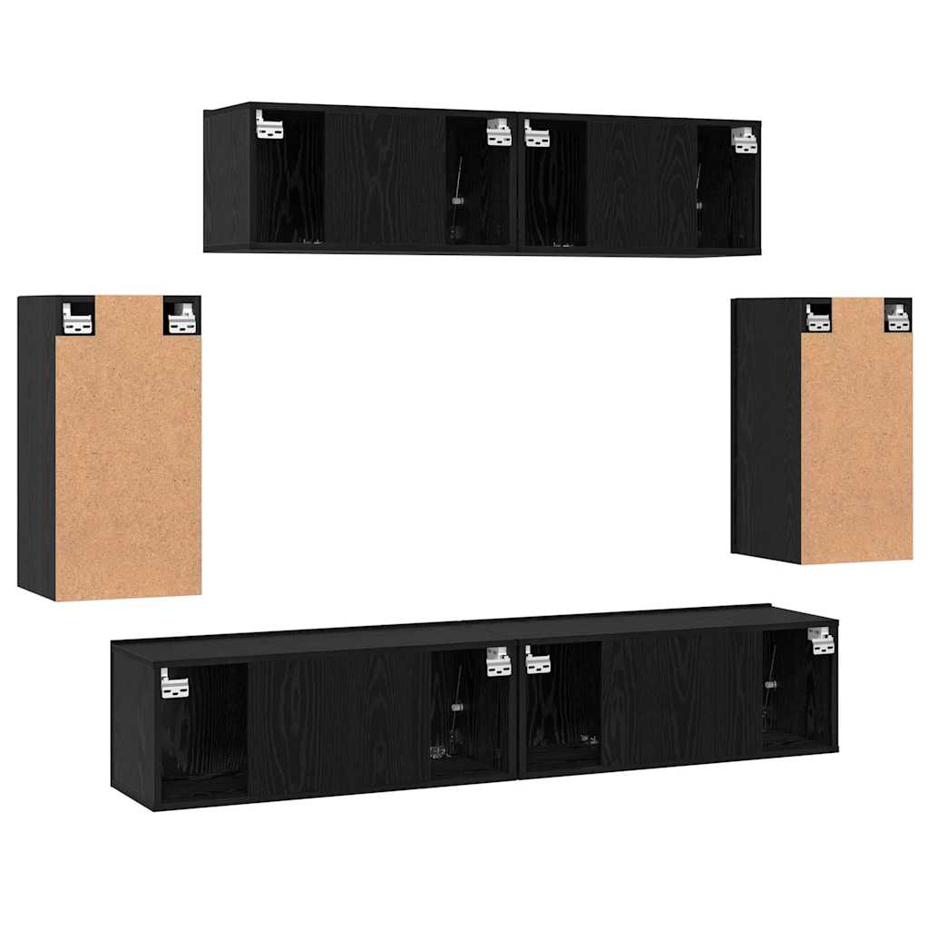 vidaXL TV Cabinet Set Wall-mounted 6 pcs Black Oak Engineered Wood