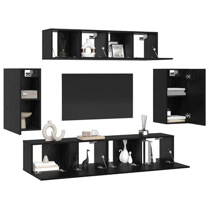 vidaXL TV Cabinet Set Wall-mounted 6 pcs Black Oak Engineered Wood