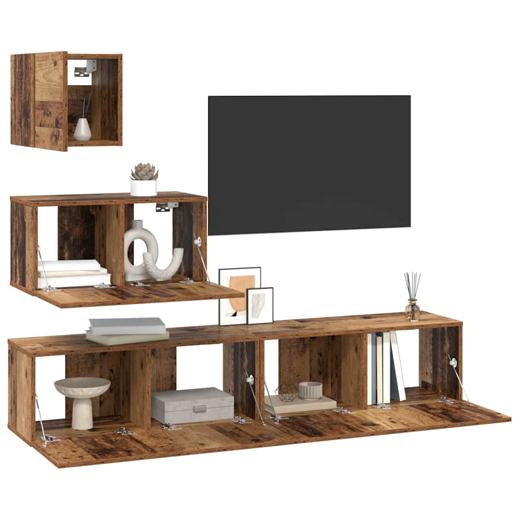 vidaXL TV Cabinet Set Wall-mounted 4 pcs Old Wood Engineered Wood