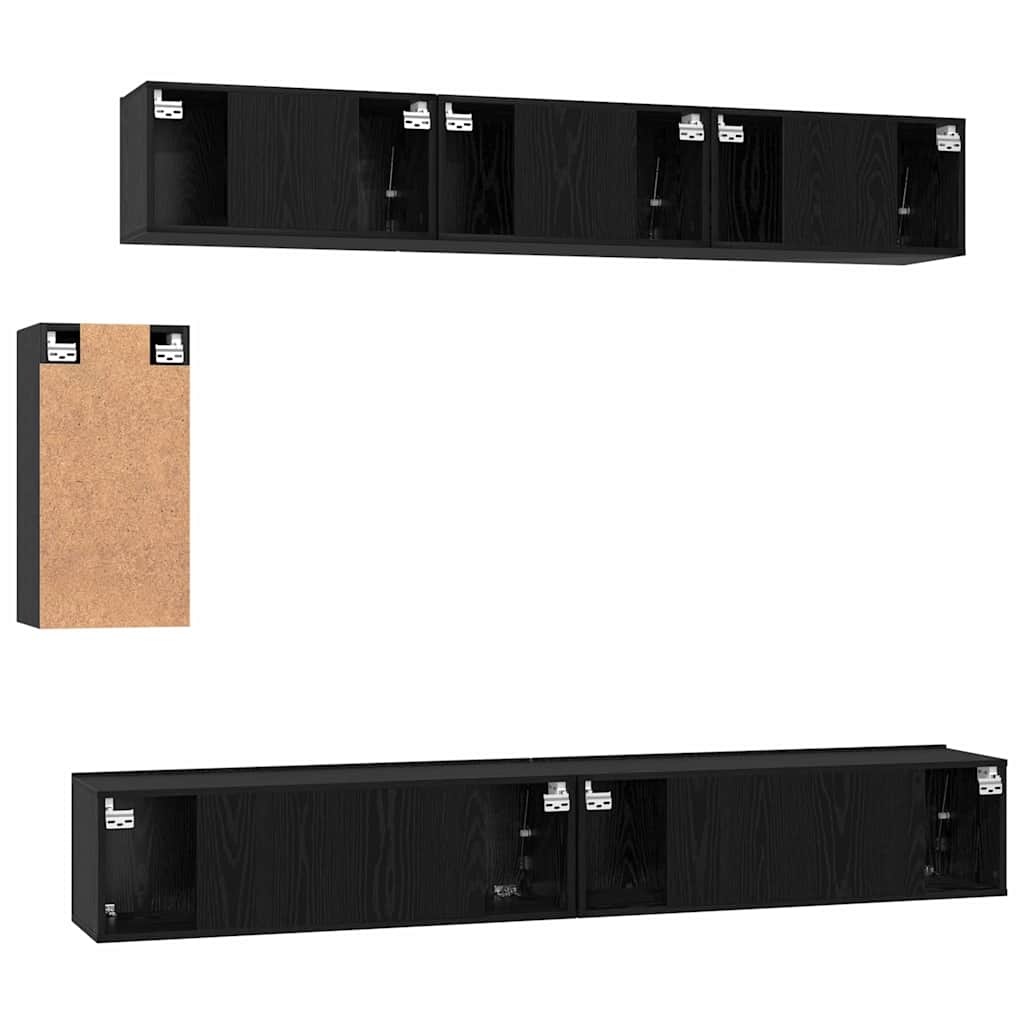 vidaXL TV Cabinet Set with Drawer 6 pcs Black Oak Engineered Wood