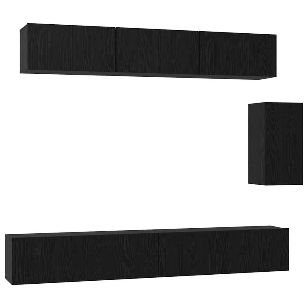 vidaXL TV Cabinet Set with Drawer 6 pcs Black Oak Engineered Wood