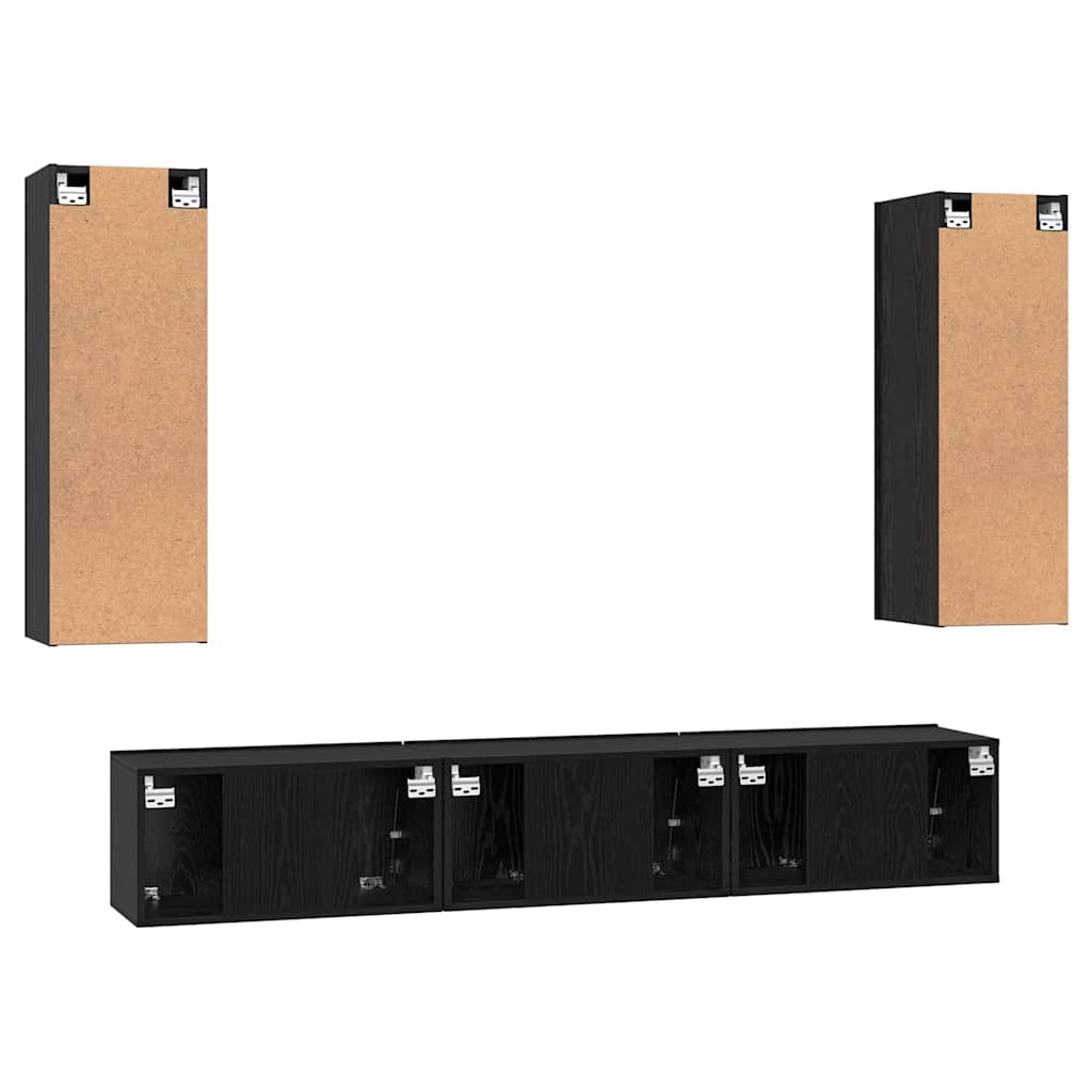 vidaXL TV Cabinet Set Wall-mounted 5 pcs Black Oak Engineered Wood