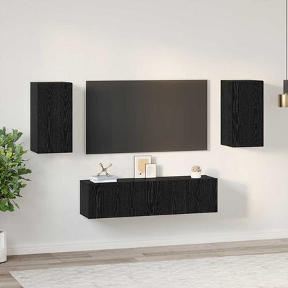 vidaXL TV Cabinet Set Wall-mounted Black Oak Engineered Wood