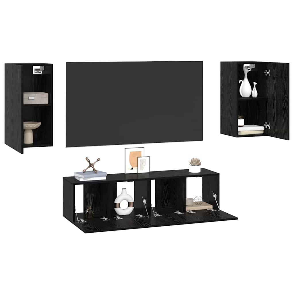 vidaXL TV Cabinet Set Wall-mounted Black Oak Engineered Wood