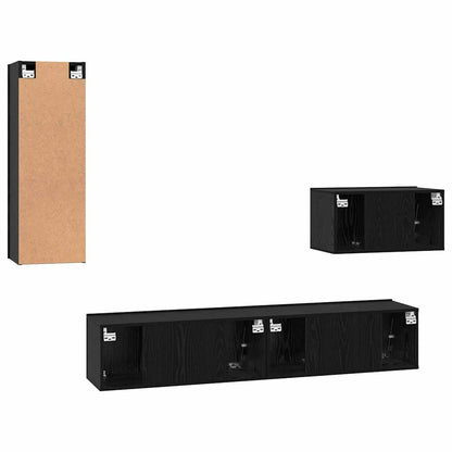 vidaXL Wall TV Cabinet Wall-mounted 4 pcs Black Oak Engineered Wood