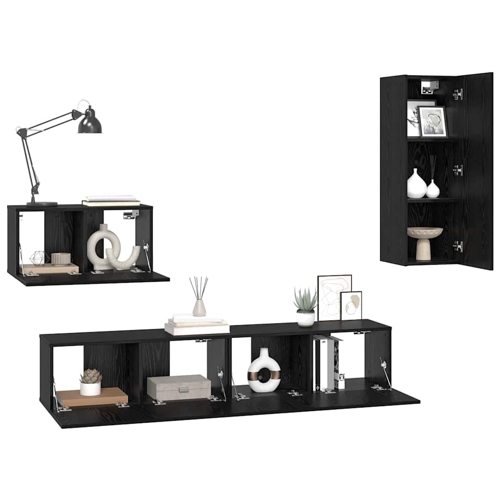 vidaXL Wall TV Cabinet Wall-mounted 4 pcs Black Oak Engineered Wood